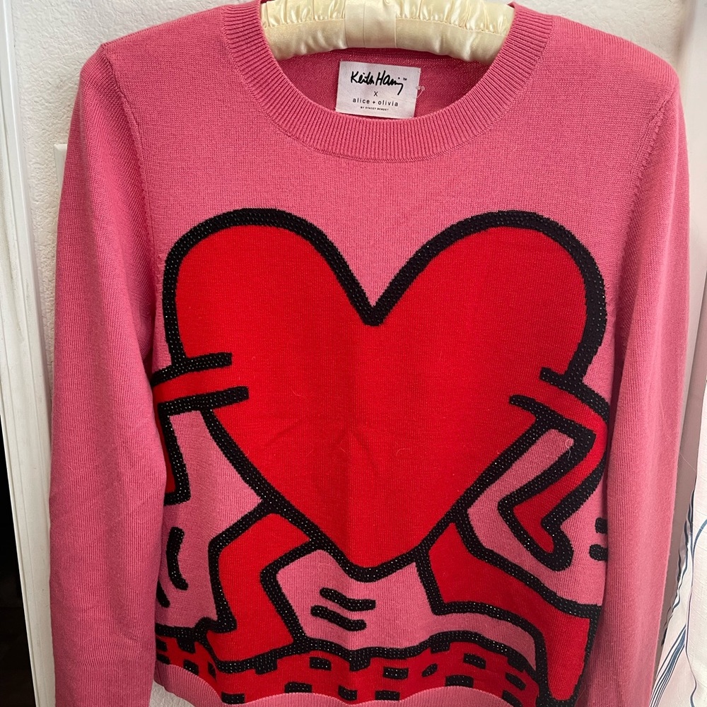 Alice + Olivia X Keith Haring Pink Pullover Sweater